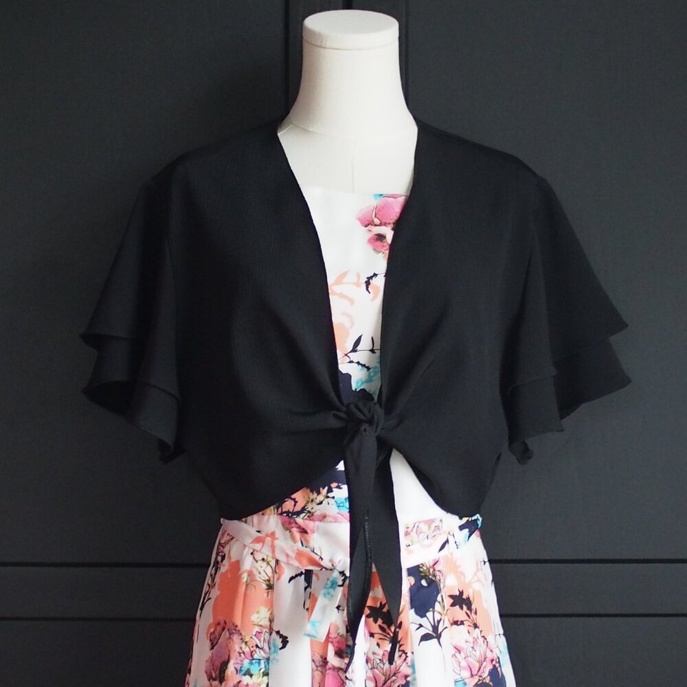 Aurora | Vintage Waterfall Sleeve Black Bolero (Dress Not Included)